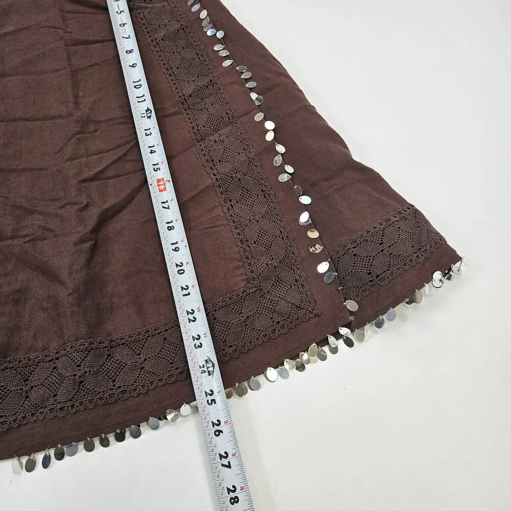 Y2k Linen Blend Skirt Fairycore Sequin Festival Core Boho - Size 10 - Picture 6 of 7